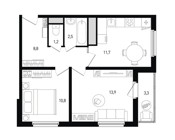 Планировка 2-комн 50,6 м²