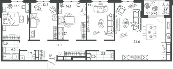 Планировка 4-комн 120,6 м²