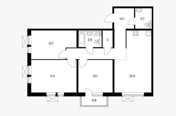 Планировка 3-комн 91,6 м²