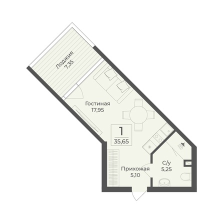 Планировка Апартамент 35,65, 35,8 м²