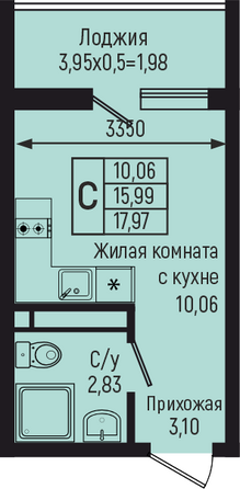 Планировка Студия 17,97 м²