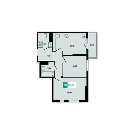 Планировка 2-комн 52,19 м²