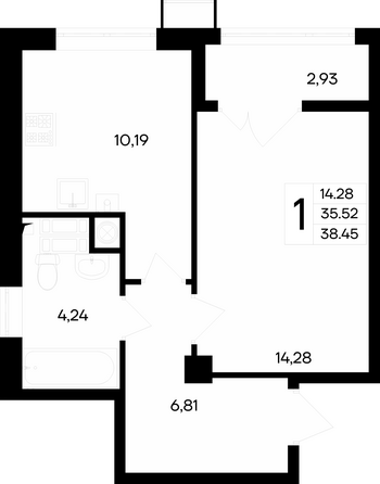 Планировка 1-комн 38,45 м²
