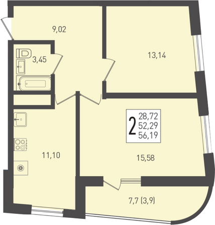 Планировка 2-комн 56,19 м²