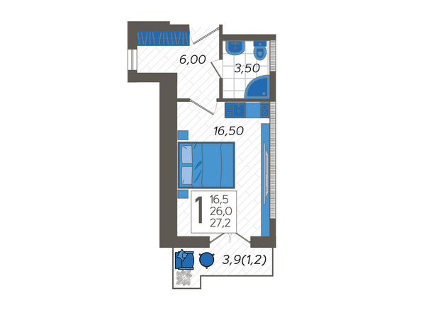 Планировка Студия 27,2 м²