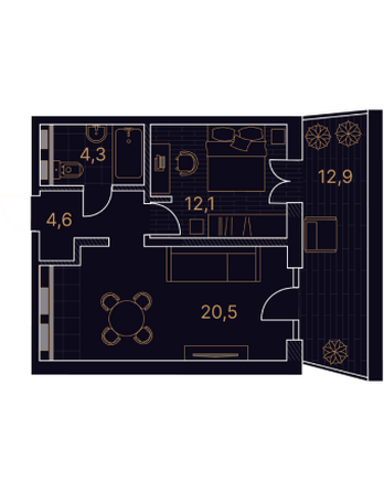 Планировка 2-комн 54,4 м²