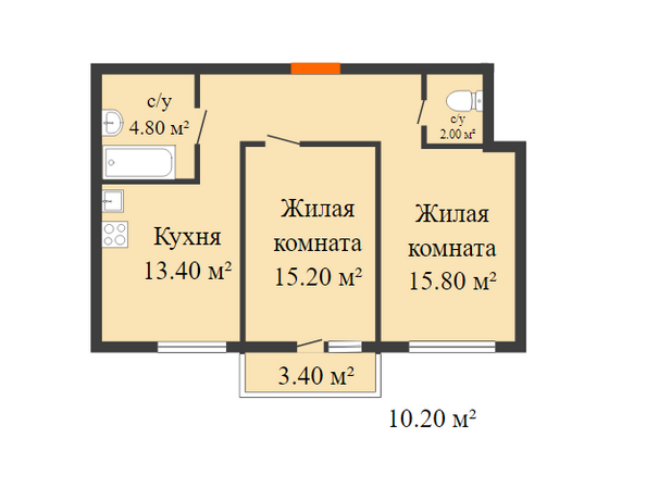 Планировка 2-комн 62,2 м²