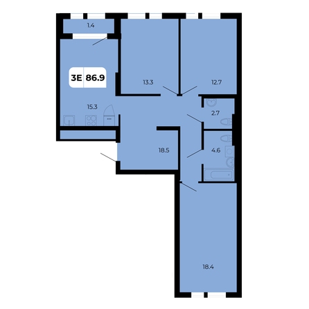 Планировка 3-комн 86,9 м²