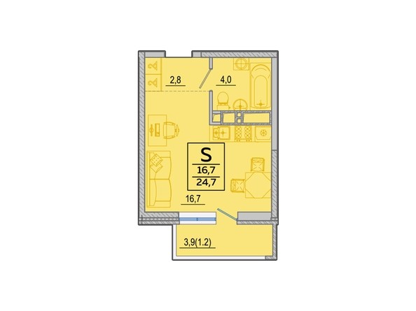 Планировка Студия 24,7 м²