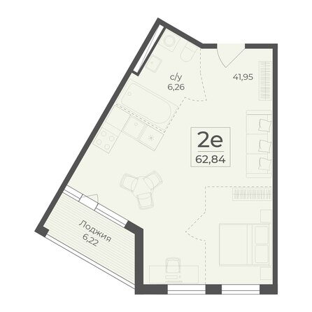 Планировка 2-комн 62,84 м²