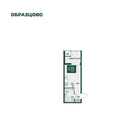 Планировка Студия 22,12 м²