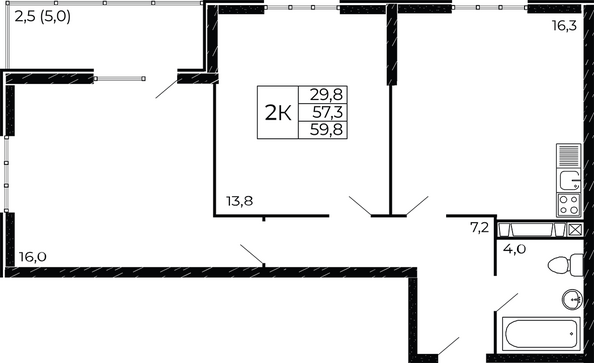 Планировка 2-комн 59,8 м²