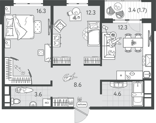 Планировка 2-комн 59,4 м²