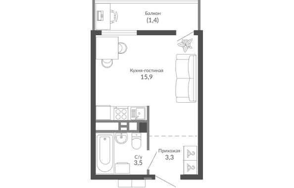 Планировка 1-комн 24,1 м²