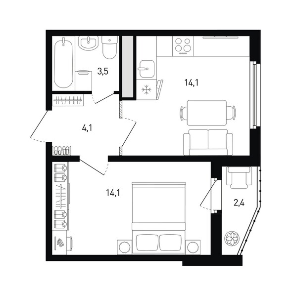 Планировка 1-комн 37 м²