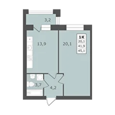 Планировка 1-комн 45,1 м²