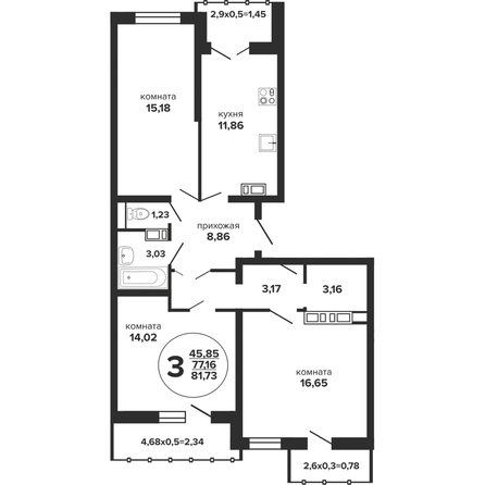 Планировка 3-комн 81,73 м²