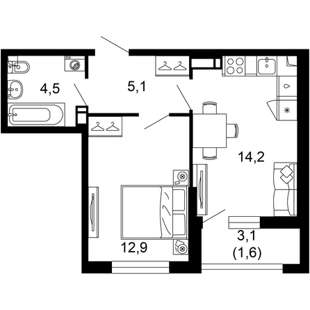 Планировка 1-комн 38,3 м²