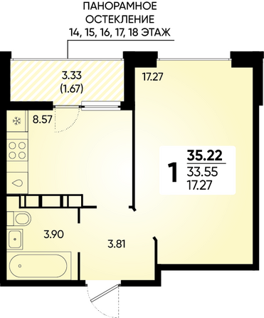 Планировка 1-комн 35,22 м²