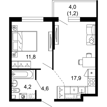 Планировка 1-комн 39,7 м²