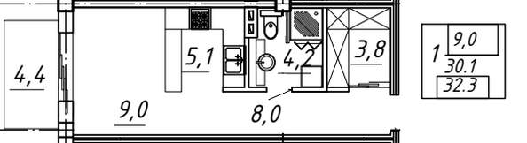 Планировка 1-комн 32,3 м²