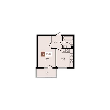 Планировка 1-комн 31,54 м²