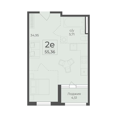 Планировка 2-комн 55,36 м²
