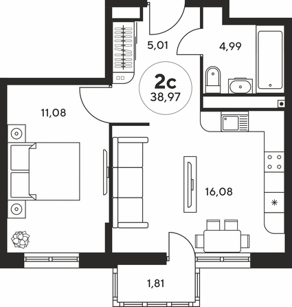 Планировка 2-комн 38,68 м²