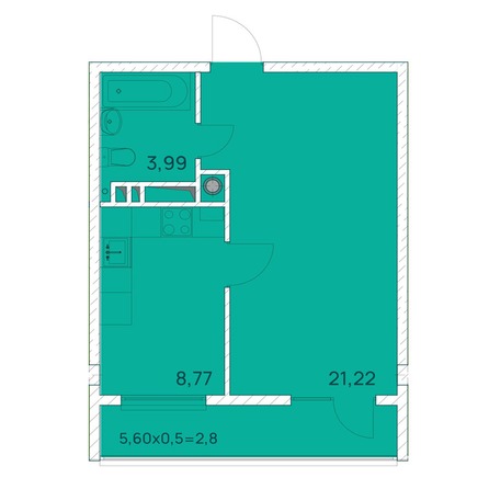 Планировка 1-комн 35,51 м²