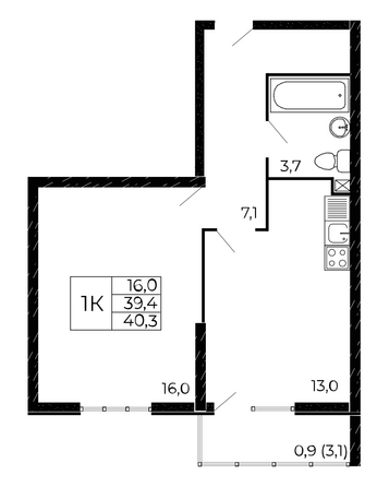 Планировка 1-комн 40,3 м²