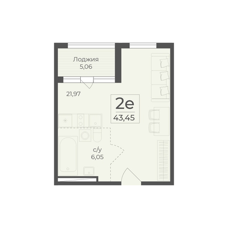 Планировка 2-комн 43,45 м²