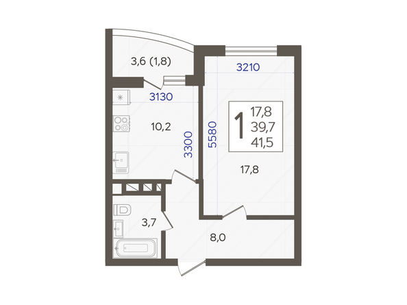 Планировка 1-комн 41,5 м²