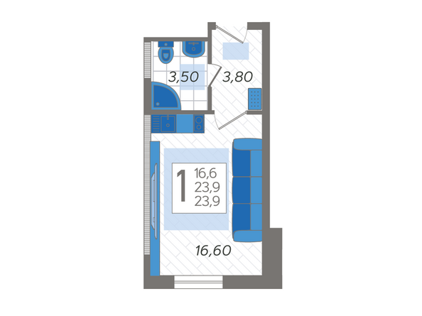 Планировка Студия 23,9 м²