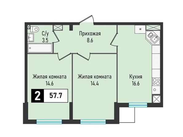 Планировка 2-комн 57,7 м²