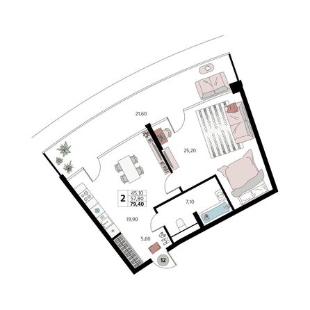 Планировка 2-комн 79,4 м²