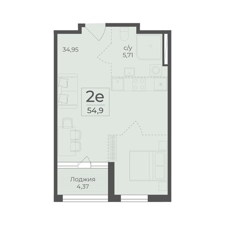 Планировка 2-комн 54,9 м²