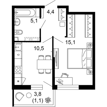 Планировка 1-комн 36,2 м²