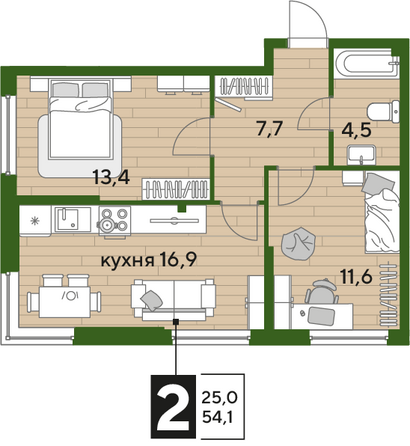 Планировка 2-комн 54,1 м²