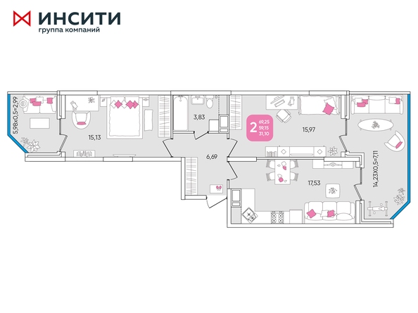 Планировка 2-комн 70,1 м²