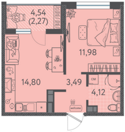 Планировка 1-комн 36,66, 37,24 м²