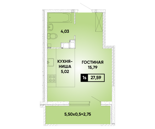 Планировка Студия 27,59 м²