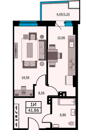 Планировка 1-комн 42,13 - 42,43 м²