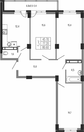 Планировка 3-комн 80,6 м²