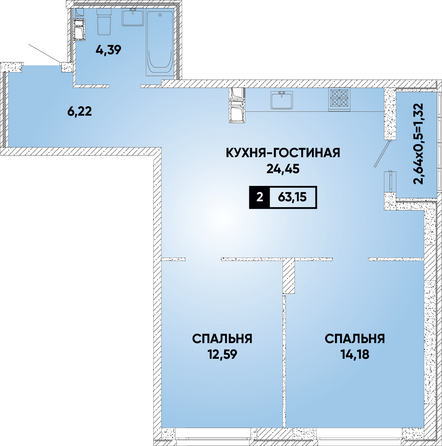 Планировка 2-комн 63,15 м²