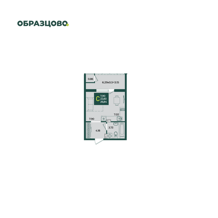 Планировка Студия 26,84 м²
