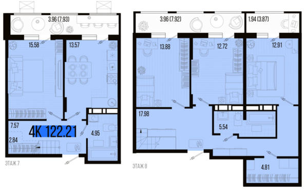 Планировка 4-комн 122,21 м²