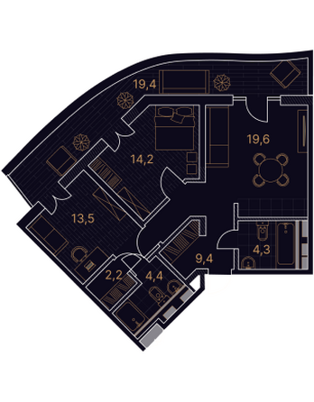 Планировка 3-комн 87 м²