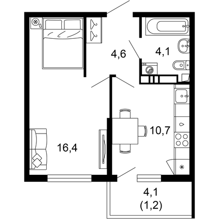 Планировка 1-комн 37 м²