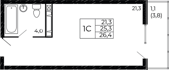 Планировка Студия 26,4 м²