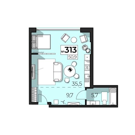 Планировка 2-комн 50,9 м²